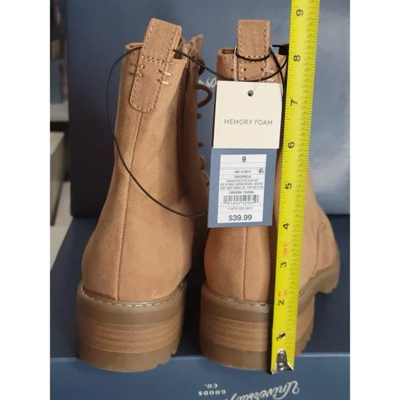 Universal Thread Combat Boots Women's 9 Tan Suede Lace-up Zip Up Memory Foam - Picture 3 of 5
